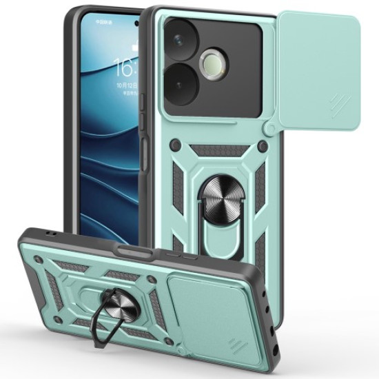 PC + TPU Case For Oppo A5 Pro 4G (Global) / 5G (Global) / A5 Energy 5G (China) Kickstand Phone Cover with Slide Camera Lid - Green Oppo Realme Cases Mobile