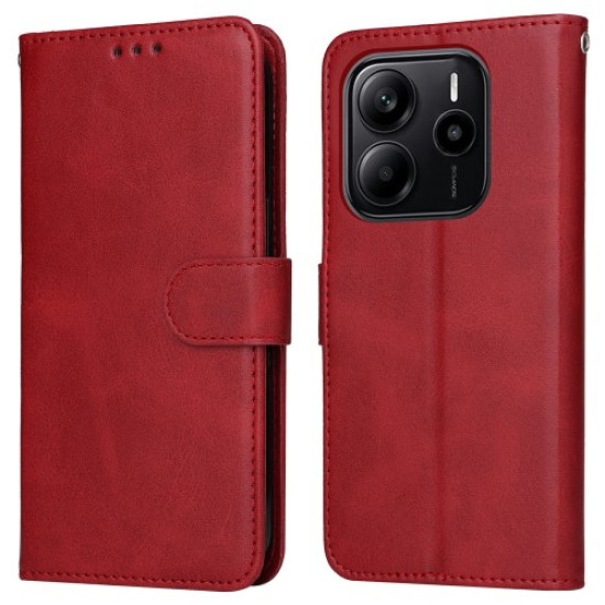 For Xiaomi Redmi Note 14 4G (163.25mm) Case Wallet PU Leather Folio Flip Phone Cover - Red XIAOMI Cases Mobile