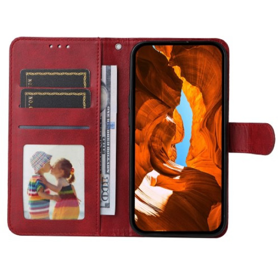 For Xiaomi Redmi Note 14 4G (163.25mm) Case Wallet PU Leather Folio Flip Phone Cover - Red XIAOMI Cases Mobile