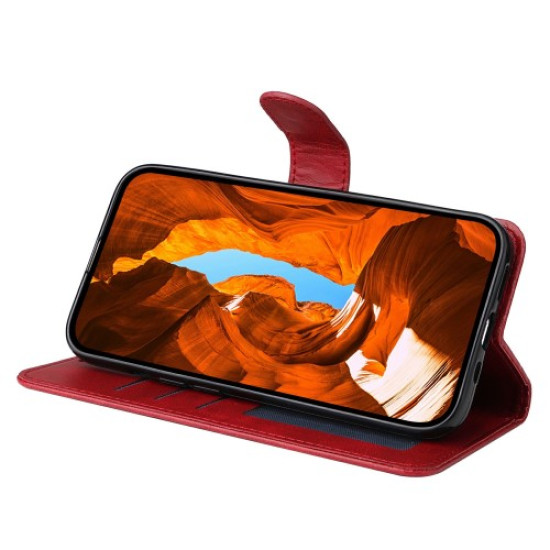 For Xiaomi Redmi Note 14 4G (163.25mm) Case Wallet PU Leather Folio Flip Phone Cover - Red XIAOMI Cases Mobile