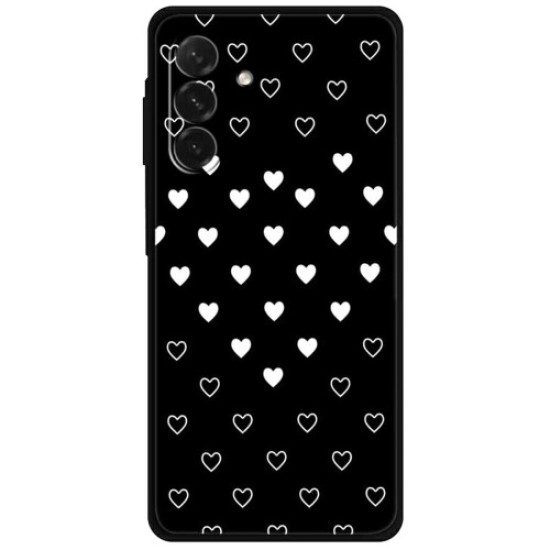 Θήκη Σιλικόνης TPU για Samsung Galaxy A26 5G - Λευκές Καρδιές σε Μαύρο Φόντο Samsung Θήκες Κινητών