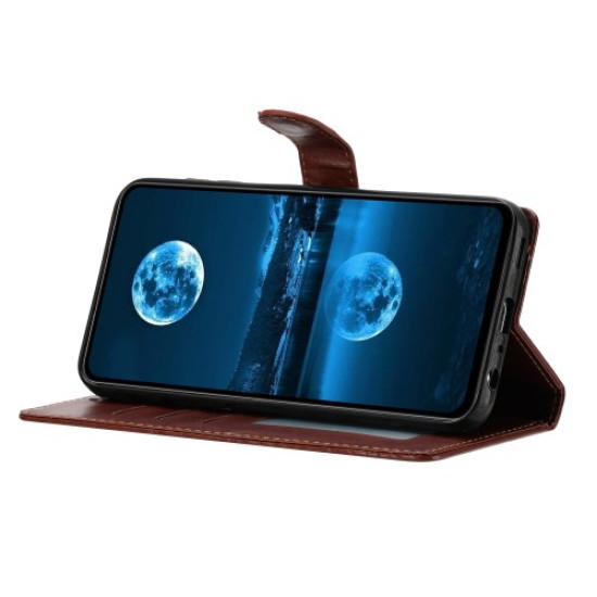 For Samsung Galaxy A26 5G Leather Case Wallet Stand Phone Cover with Handy Strap - Brown Samsung Cases Mobile