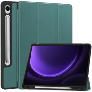 For Samsung Galaxy Tab S10 FE / S9 FE / Tab S9 Smart Case PU Leather+TPU Trifold Stand Tablet Cover with Pencil Holder - Blackish Green