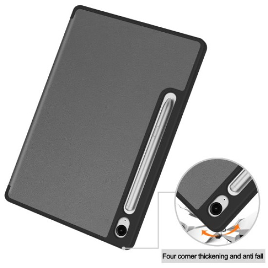 For Samsung Galaxy Tab S10 FE / S9 FE / Tab S9 Smart Case PU Leather+TPU Trifold Stand Tablet Cover with Pencil Holder - Grey Samsung Cases Mobile Tablet