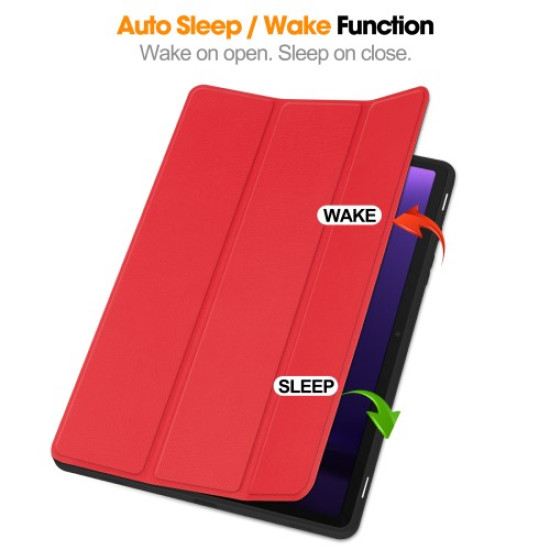 For Samsung Galaxy Tab S10 FE / S9 FE / Tab S9 Smart Case PU Leather+TPU Trifold Stand Tablet Cover with Pencil Holder - Red Samsung Cases Mobile Tablet