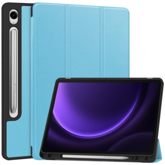 For Samsung Galaxy Tab S10 FE / S9 FE / Tab S9 Smart Case PU Leather+TPU Trifold Stand Tablet Cover with Pencil Holder - Sky Blue Samsung Cases Mobile Tablet
