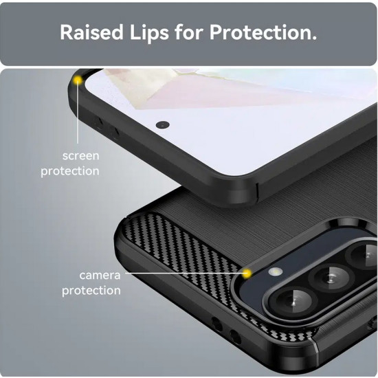 For Samsung Galaxy A26 5G Case Carbon Fiber Texture TPU Brushed Phone Cover - Black Samsung Cases Mobile