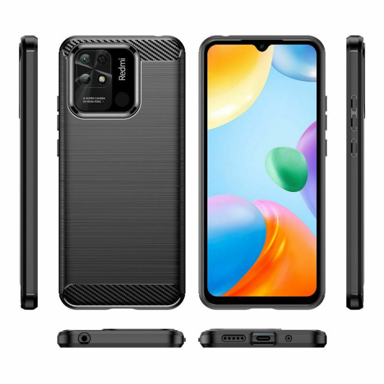 For Xiaomi Redmi 10C Carbon Fiber TPU Case Anti-drop Protection Phone Cover - Black XIAOMI Cases Mobile