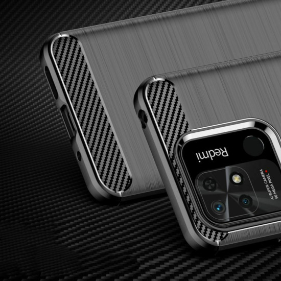 For Xiaomi Redmi 10C Carbon Fiber TPU Case Anti-drop Protection Phone Cover - Black XIAOMI Cases Mobile