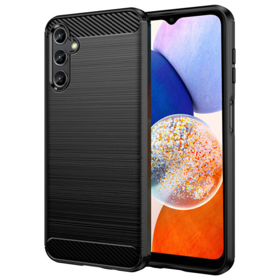 For Samsung Galaxy A14 5G Carbon Fiber Texture TPU Phone Back Case Drop-proof Anti-scratch Cover - Black Samsung Cases Mobile