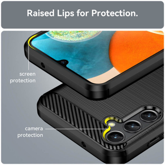 For Samsung Galaxy A14 5G Carbon Fiber Texture TPU Phone Back Case Drop-proof Anti-scratch Cover - Black Samsung Cases Mobile
