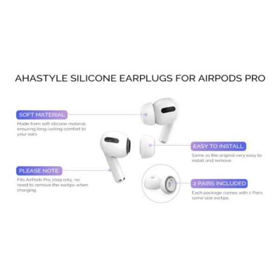 AHASTYLE PT99-PRO-1 3 Pairs for Apple AirPods Pro 2 / AirPods Pro S+M+L Bluetooth-compatible Earphone Tips Silicone Ear Caps - White