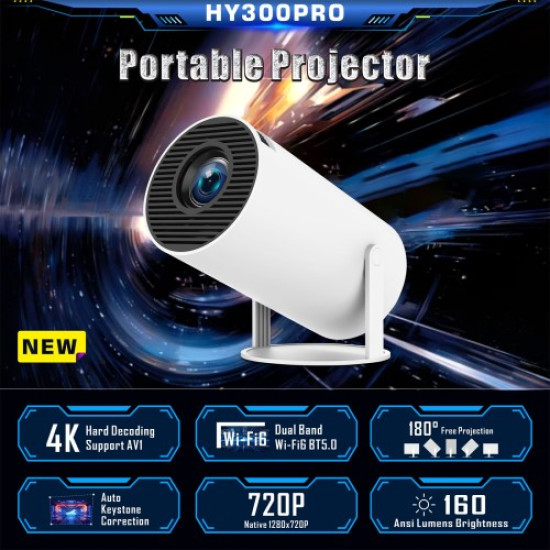 HY300 Pro Android 11.0 Projector 2.4G/5G WiFi6 Bluetooth-compatible 1280x720P Home Theater Video Projector - EU Plug
