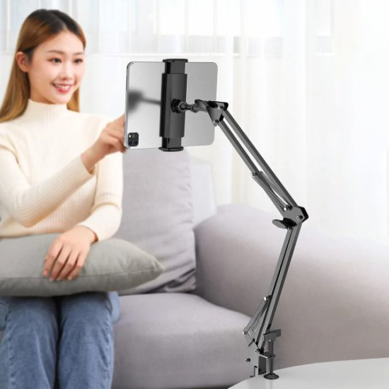 JOPREE L10PRO 1.6m Tablet Floor Stand with Desktop Clip Telescopic for iPhone 16 / 16 Plus / 16 Pro / 16 Pro Max 4 - 13inch Devices - Black