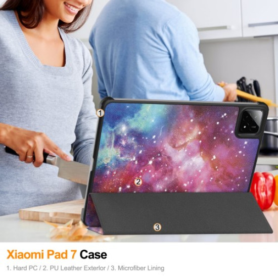 For Xiaomi Pad 7 Pro / Pad 7 Case Pattern Print Leather Stand Tablet Cover - Galaxy