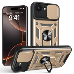 Υβριδική Θήκη με Πορτάκι Κάμερας και Δαχτυλίδι Κρατήματος για iPhone 16e - Χρυσαφί