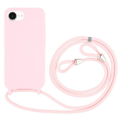 For iPhone 16e Case TPU Soft Shockproof Phone Cover with Adjustable Lanyard - Pink