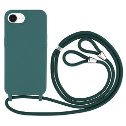 For iPhone 16e Case TPU Soft Shockproof Phone Cover with Adjustable Lanyard - Dark Green
