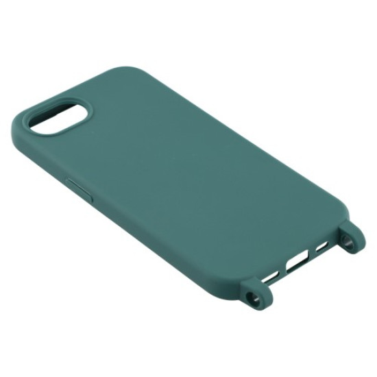 For iPhone 16e Case TPU Soft Shockproof Phone Cover with Adjustable Lanyard - Dark Green