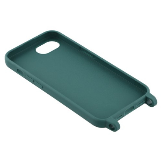 For iPhone 16e Case TPU Soft Shockproof Phone Cover with Adjustable Lanyard - Dark Green