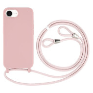 Θήκη Σιλικόνης TPU με Κορδόνι Λαιμού για iPhone 16e - Σκούρο Ροζ