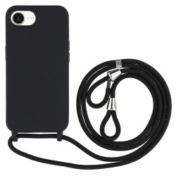 For iPhone 16e Case TPU Soft Shockproof Phone Cover with Adjustable Lanyard - Black