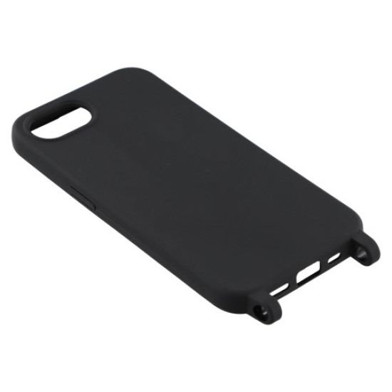 For iPhone 16e Case TPU Soft Shockproof Phone Cover with Adjustable Lanyard - Black