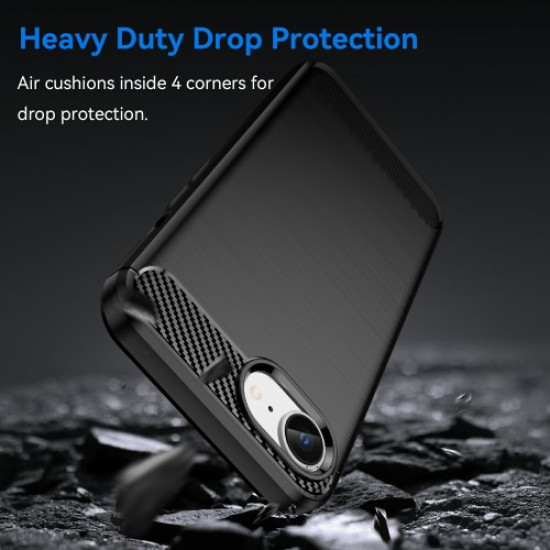 For iPhone 16e Case Protective Phone Cover Carbon Fiber Texture Brushed - Black