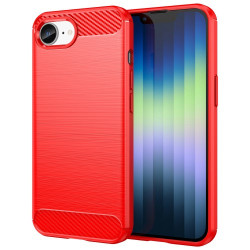 For iPhone 16e Case Protective Phone Cover Carbon Fiber Texture Brushed - Red
