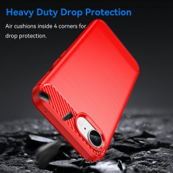 For iPhone 16e Case Protective Phone Cover Carbon Fiber Texture Brushed - Red