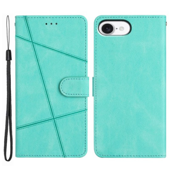 For iPhone 16e Wallet Case Line Imprinted Skin-Touch Leather Flip Phone Cover - Green