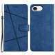 For iPhone 16e Wallet Case Line Imprinted Skin-Touch Leather Flip Phone Cover - Blue