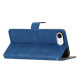 For iPhone 16e Wallet Case Line Imprinted Skin-Touch Leather Flip Phone Cover - Blue