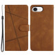 For iPhone 16e Wallet Case Line Imprinted Skin-Touch Leather Flip Phone Cover - Brown