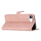 For iPhone 16e Wallet Case Line Imprinted Skin-Touch Leather Flip Phone Cover - Rose Gold