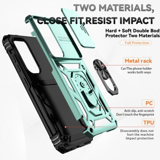 For Samsung Galaxy S25+ Case PC + TPU Phone Cover Lens Ultimate Protection Kickstand - Blackish Green