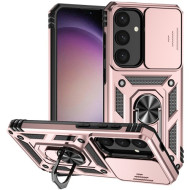 For Samsung Galaxy S25+ Case PC + TPU Phone Cover Lens Ultimate Protection Kickstand - Rose Gold