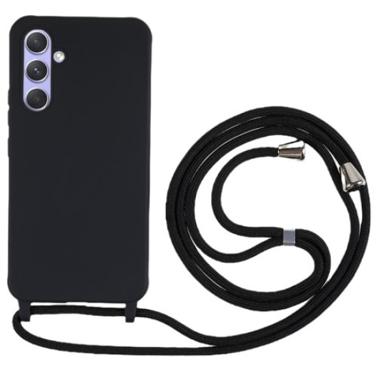 For Samsung Galaxy S25+ Case TPU Soft Shockproof Phone Cover with Adjustable Lanyard - Black