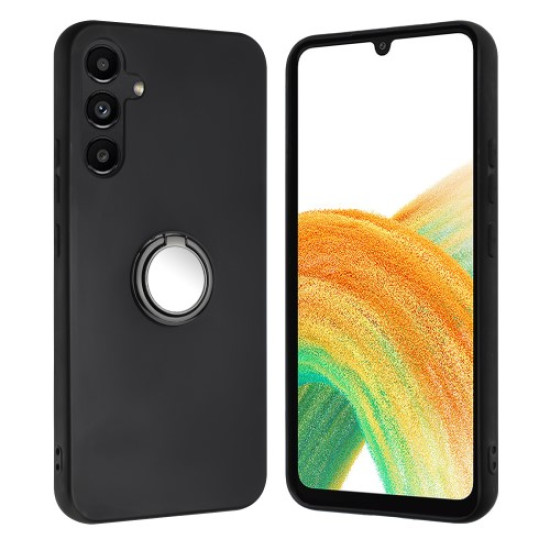 For Samsung Galaxy S25+ Matte Case Ring Kickstand Soft TPU Phone Cover - Black