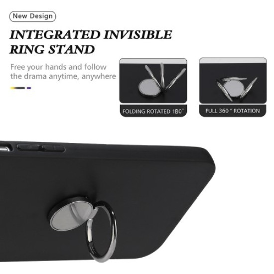 For Samsung Galaxy S25+ Matte Case Ring Kickstand Soft TPU Phone Cover - Black