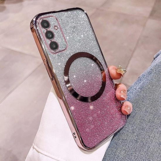 For Samsung Galaxy S25+ Case Compatible with MagSafe Electroplated Gradient Glitter TPU Phone Cover - Rose Gold