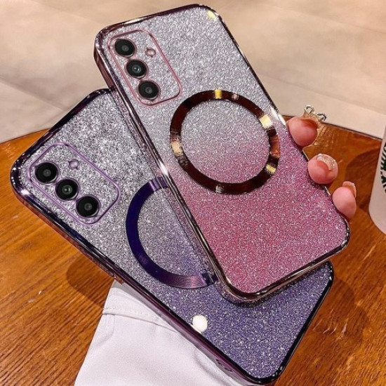 For Samsung Galaxy S25+ Case Compatible with MagSafe Electroplated Gradient Glitter TPU Phone Cover - Blue