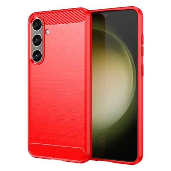For Samsung Galaxy S25+ / S24+ Mobile Phone Case Slim-Fit Cover TPU Carbon Fiber Texture Phone Shell - Red