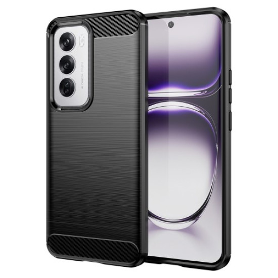 For Oppo Reno12 5G (Global) Case Carbon Fiber Texture Brushed TPU Phone Cover - Black