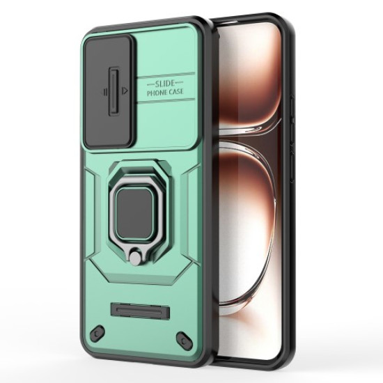 For Oppo Reno12 5G (Global) Case Kickstand PC+TPU Phone Shell with Lens Cover - Green
