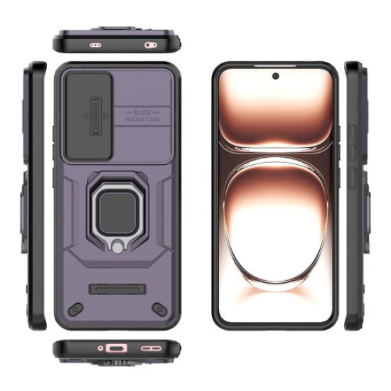 For Oppo Reno12 5G (Global) Case Kickstand PC+TPU Phone Shell with Lens Cover - Purple