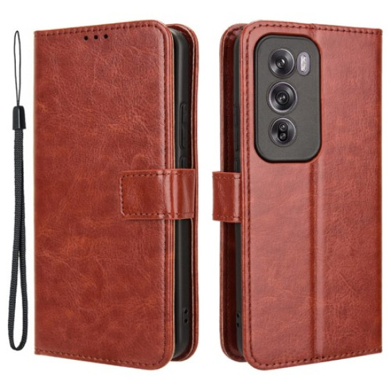 For Oppo Reno12 5G (Global) Case Crazy Horse Texture Leather Folio Flip Cover - Brown