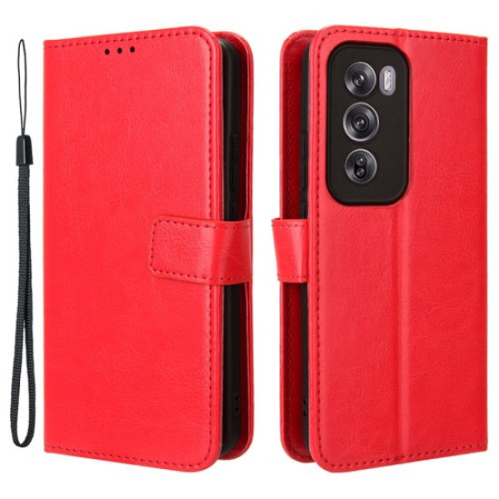 For Oppo Reno12 5G (Global) Case Crazy Horse Texture Leather Folio Flip Cover - Red