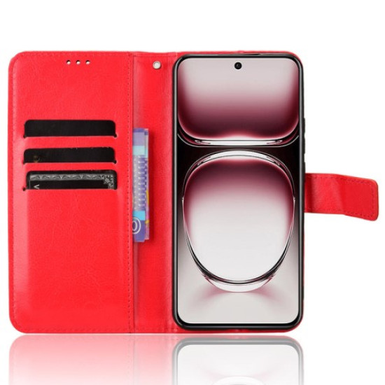 For Oppo Reno12 5G (Global) Case Crazy Horse Texture Leather Folio Flip Cover - Red