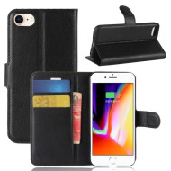 Stand Feature Litchi Skin PU Leather Wallet Magnetic Protective Cover for iPhone 7 / 8 4.7 inch/SE (2020) / SE (2022) - Black